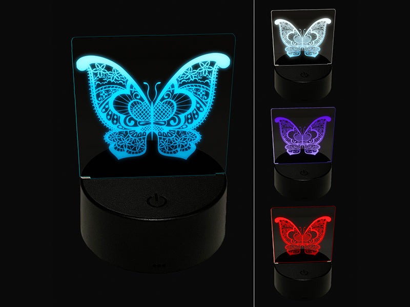 Lace Butterfly 3D Illusion LED Night Light Sign Nightstand Desk Lamp