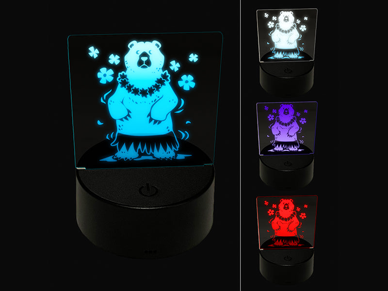 Luau Hawaiian Bear in Hula Skirt with Lei 3D Illusion LED Night Light Sign Nightstand Desk Lamp