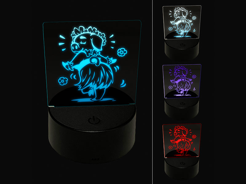 Luau Hawaiian Hula Pig with Lei 3D Illusion LED Night Light Sign Nightstand Desk Lamp