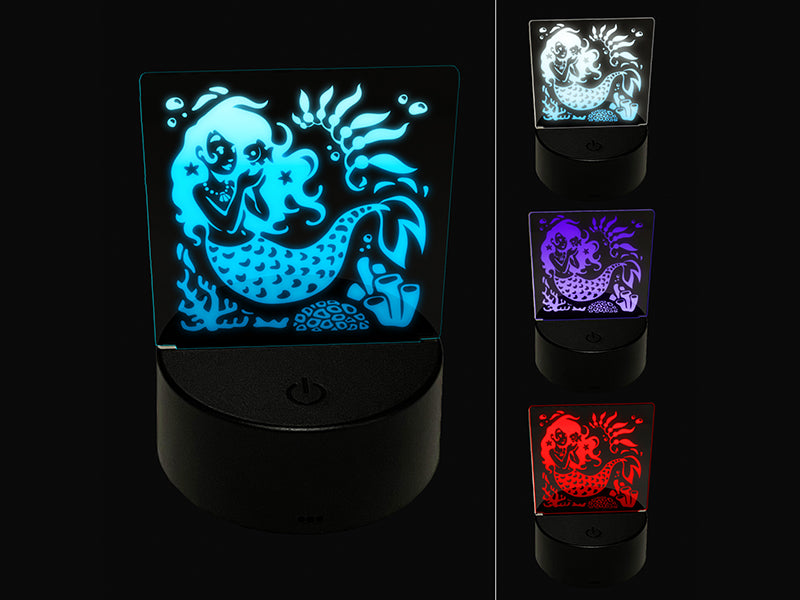 Mermaid Swimming in Reef 3D Illusion LED Night Light Sign Nightstand Desk Lamp