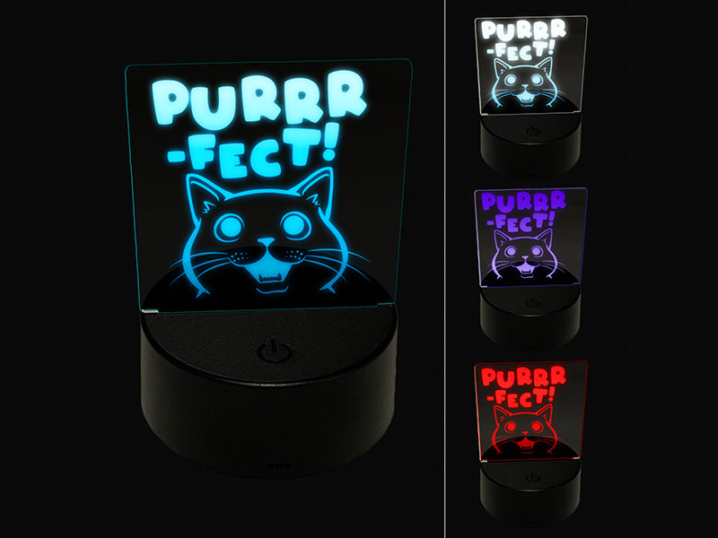 Purrrfect Perfect Cat 3D Illusion LED Night Light Sign Nightstand Desk Lamp