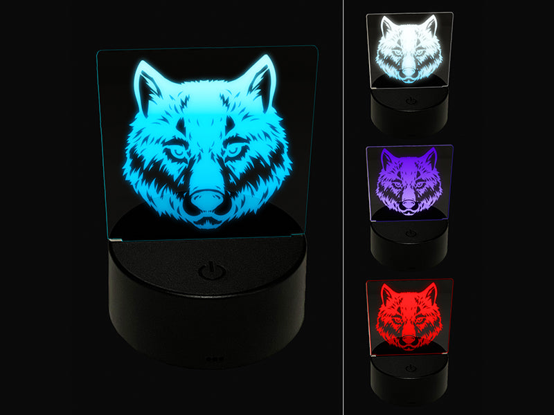 Realistic Wolf Head 3D Illusion LED Night Light Sign Nightstand Desk Lamp
