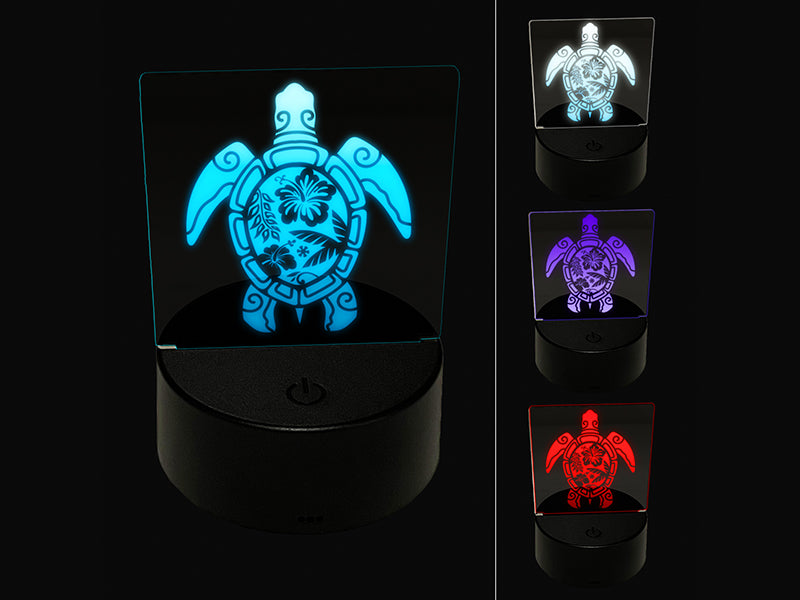 Tribal Hibiscus Sea Turtle 3D Illusion LED Night Light Sign Nightstand Desk Lamp