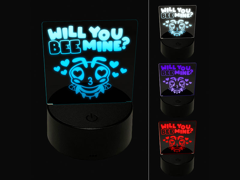Will You Bee Mine 3D Illusion LED Night Light Sign Nightstand Desk Lamp