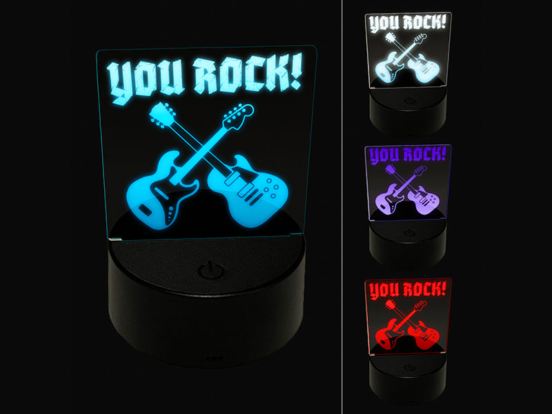 You Rock Electric Guitars 3D Illusion LED Night Light Sign Nightstand Desk Lamp