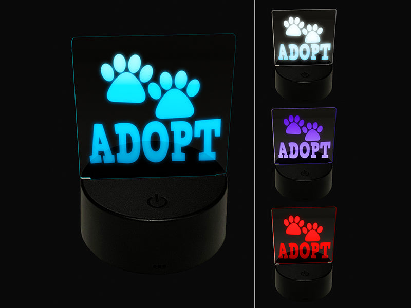 Adopt Cat Dog Paw Print 3D Illusion LED Night Light Sign Nightstand Desk Lamp