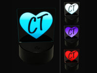 CT Connecticut State in Heart 3D Illusion LED Night Light Sign Nightstand Desk Lamp