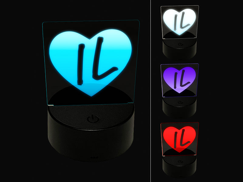 IL Illinois State in Heart 3D Illusion LED Night Light Sign Nightstand Desk Lamp