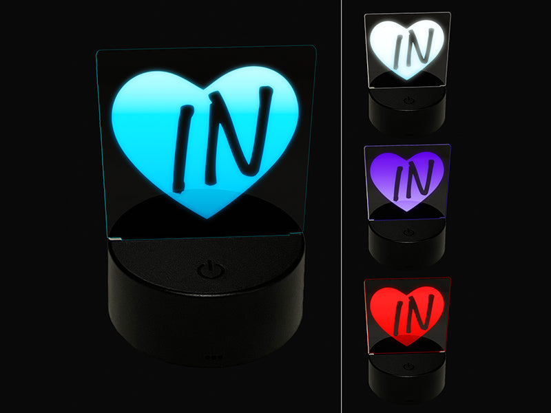 IN Indiana State in Heart 3D Illusion LED Night Light Sign Nightstand Desk Lamp