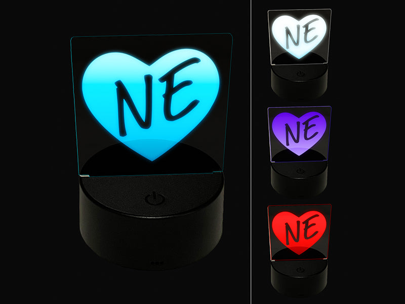 NE Nebraska State in Heart 3D Illusion LED Night Light Sign Nightstand Desk Lamp