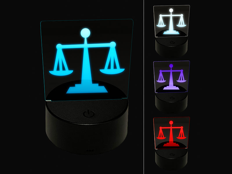 Scales of Justice Legal Lawyer Icon 3D Illusion LED Night Light Sign Nightstand Desk Lamp