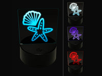 Starfish and Shell Beach Tropical Doodle 3D Illusion LED Night Light Sign Nightstand Desk Lamp