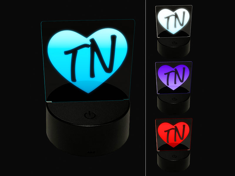 TN Tennessee State in Heart 3D Illusion LED Night Light Sign Nightstand Desk Lamp