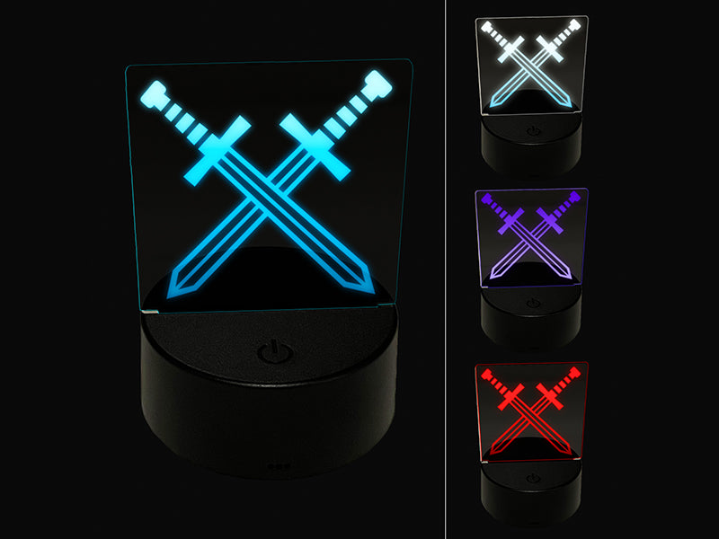 Crossed Swords Battle Icon 3D Illusion LED Night Light Sign Nightstand Desk Lamp