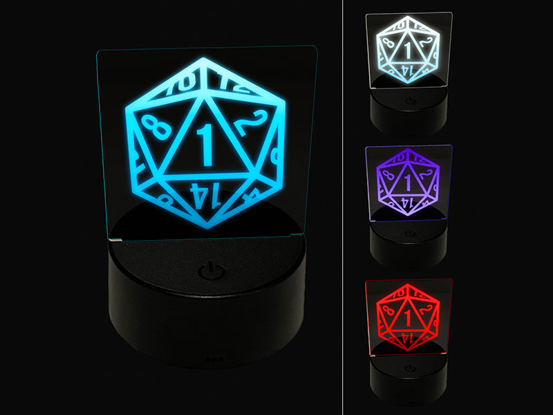 D20 20 Sided Gaming Gamer Dice Critical Fail 3D Illusion LED Night Light Sign Nightstand Desk Lamp