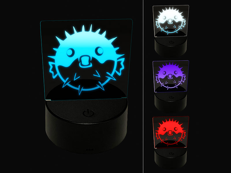 Startled Puffer Fish 3D Illusion LED Night Light Sign Nightstand Desk Lamp