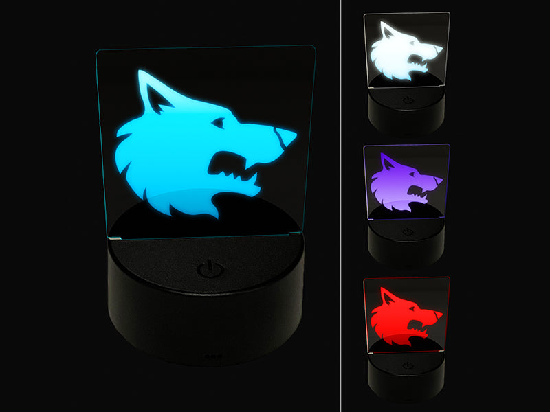 Wolf Head Side Profile 3D Illusion LED Night Light Sign Nightstand Desk Lamp