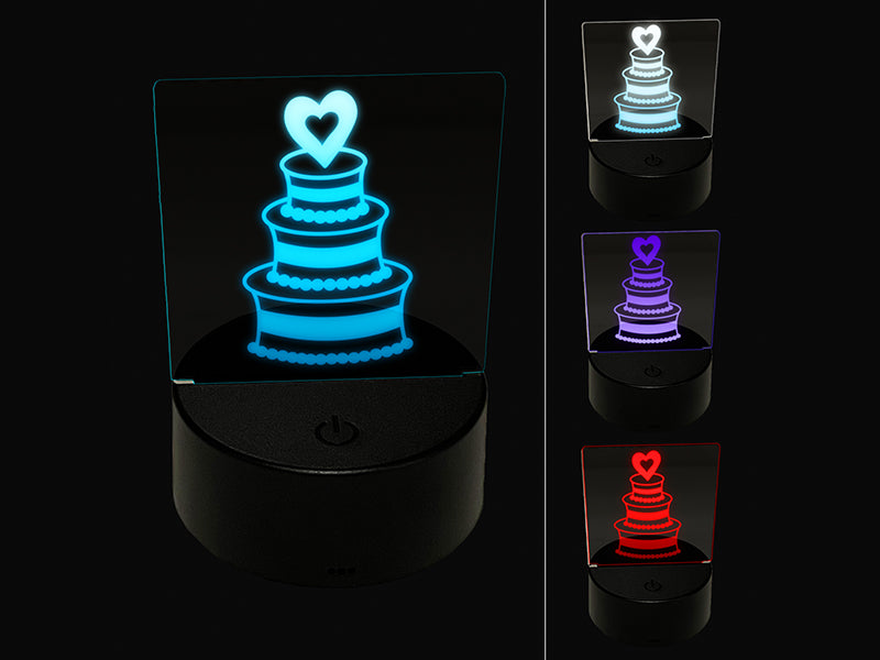 Wedding Cake with Heart 3D Illusion LED Night Light Sign Nightstand Desk Lamp