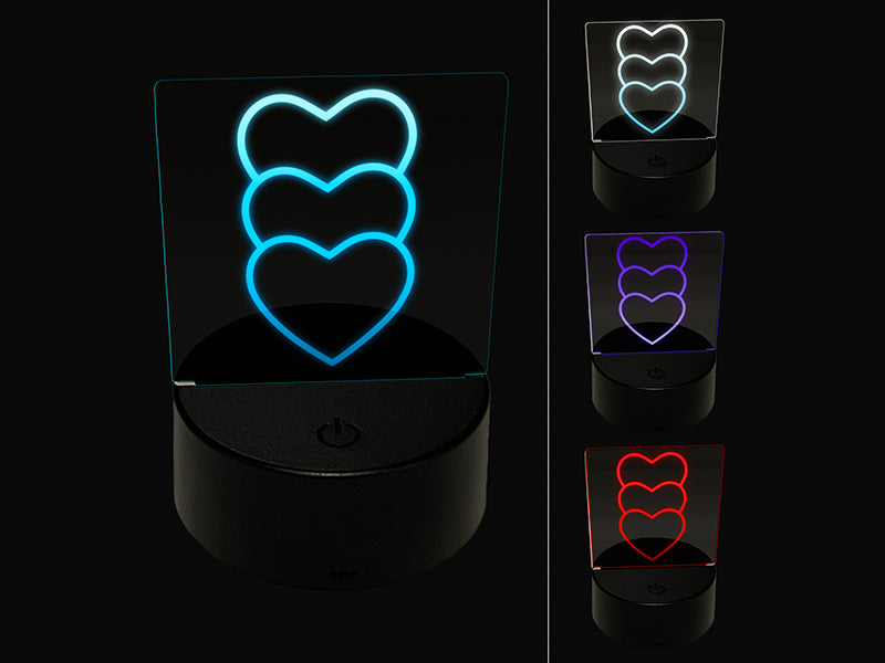 Heart Love Trio 3D Illusion LED Night Light Sign Nightstand Desk Lamp