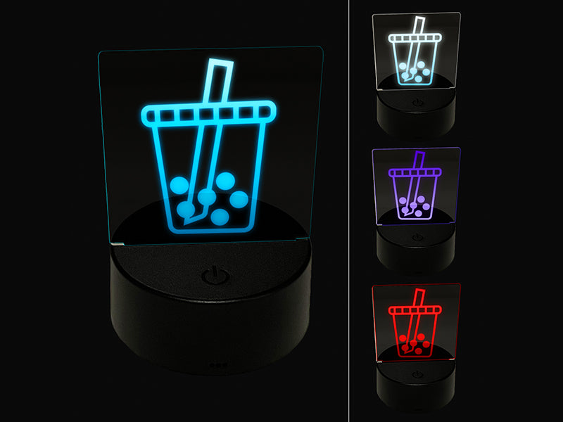 Boba Bubble Milk Tea 3D Illusion LED Night Light Sign Nightstand Desk Lamp