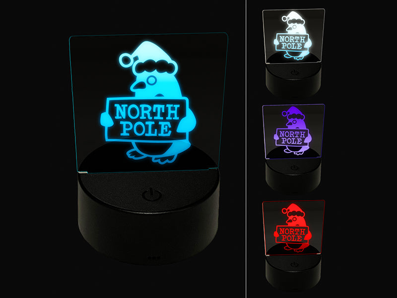 Christmas Penguin Going to North Pole 3D Illusion LED Night Light Sign Nightstand Desk Lamp