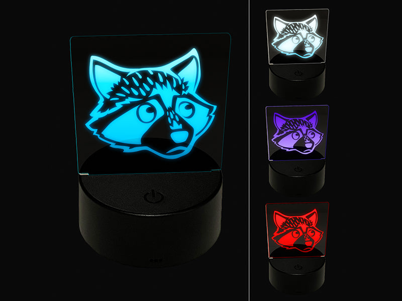 Cute and Guilty Raccoon Head 3D Illusion LED Night Light Sign Nightstand Desk Lamp
