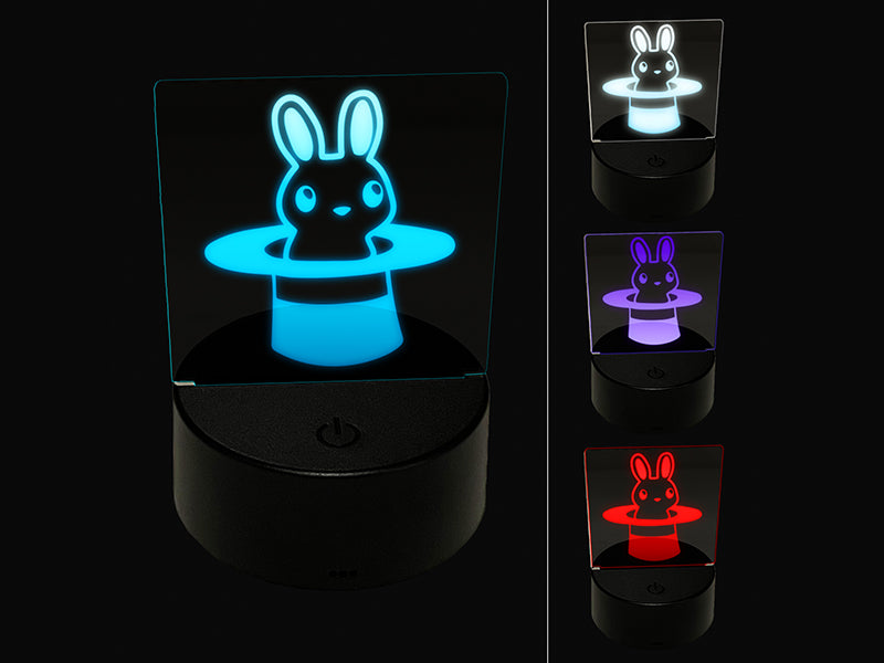 Cute Bunny Rabbit in Magician Hat 3D Illusion LED Night Light Sign Nightstand Desk Lamp