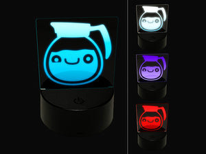 Cute Kawaii Caffeinated Coffee Pot 3D Illusion LED Night Light Sign Nightstand Desk Lamp