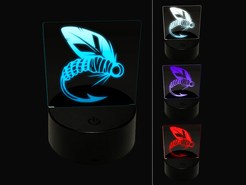 Fly Fishing Hook Lure 3D Illusion LED Night Light Sign Nightstand Desk Lamp