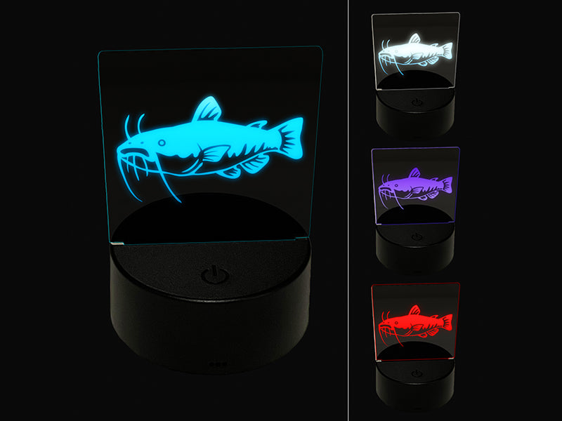 Freshwater Catfish Fish Fishing 3D Illusion LED Night Light Sign Nightstand Desk Lamp