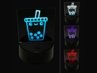 Kawaii Cute Boba Bubble Milk Tea Face 3D Illusion LED Night Light Sign Nightstand Desk Lamp