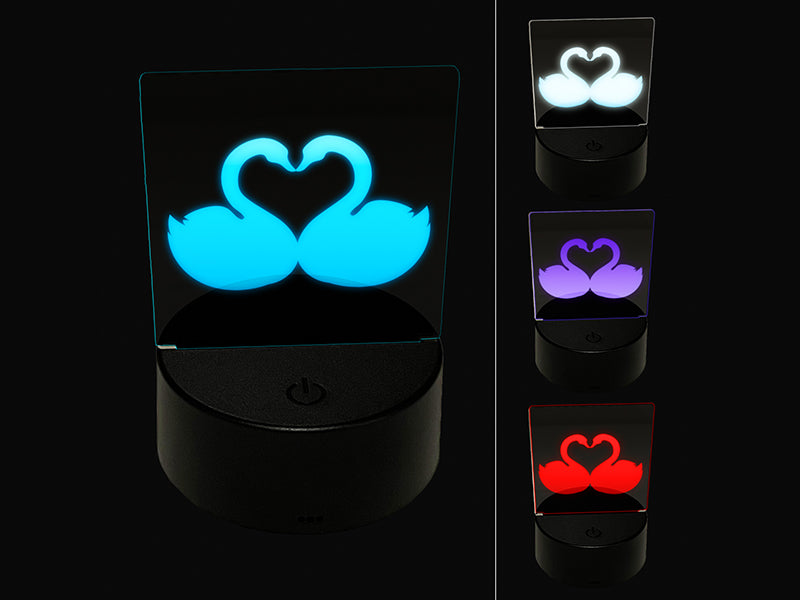 Kissing Swans Forming a Heart 3D Illusion LED Night Light Sign Nightstand Desk Lamp