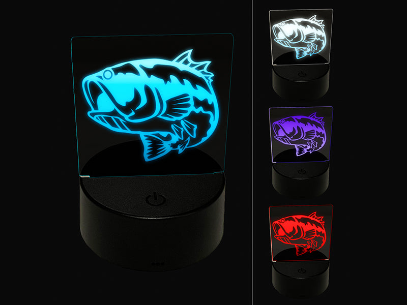 Largemouth Bass Fish Fishing 3D Illusion LED Night Light Sign Nightstand Desk Lamp