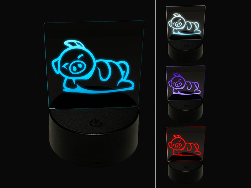 Lazy Pig Lounging 3D Illusion LED Night Light Sign Nightstand Desk Lamp