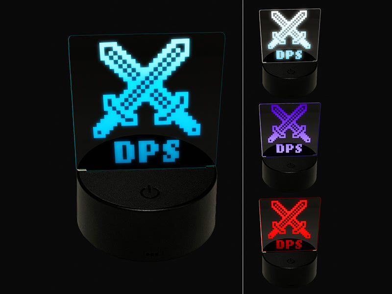 Pixel RPG DPS Swords Gaming 3D Illusion LED Night Light Sign Nightstand Desk Lamp