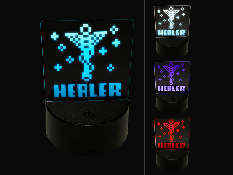 Pixel RPG Healer Staff Gaming 3D Illusion LED Night Light Sign Nightstand Desk Lamp