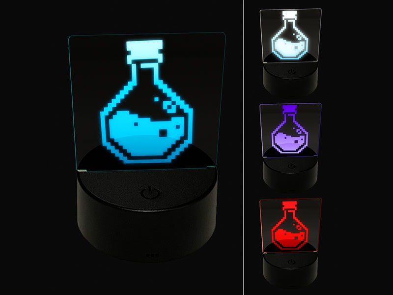 Pixel RPG Potion Health Mana Bottle 3D Illusion LED Night Light Sign Nightstand Desk Lamp