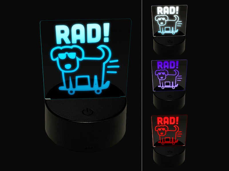 Rad Dog on a Skateboard 3D Illusion LED Night Light Sign Nightstand Desk Lamp