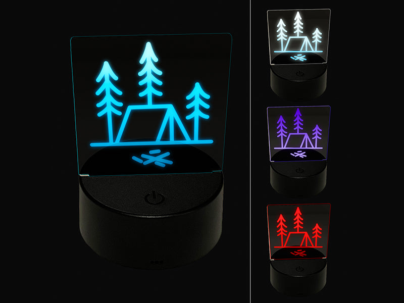 Simple Tent Camping in Woods 3D Illusion LED Night Light Sign Nightstand Desk Lamp