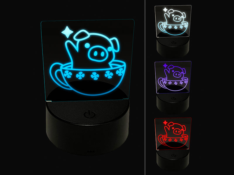 Teacup Pig 3D Illusion LED Night Light Sign Nightstand Desk Lamp