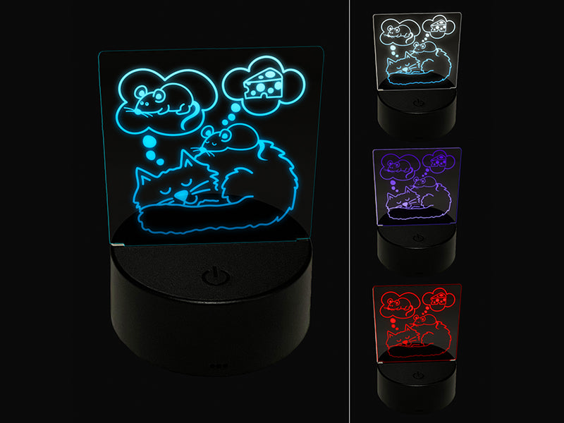 Cat and Mouse Sleeping Dreaming 3D Illusion LED Night Light Sign Nightstand Desk Lamp