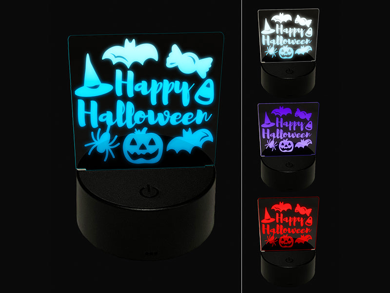 Happy Halloween Candy Bats Spider 3D Illusion LED Night Light Sign Nightstand Desk Lamp