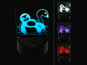 Sloth on Swan Pool Floaty 3D Illusion LED Night Light Sign Nightstand Desk Lamp