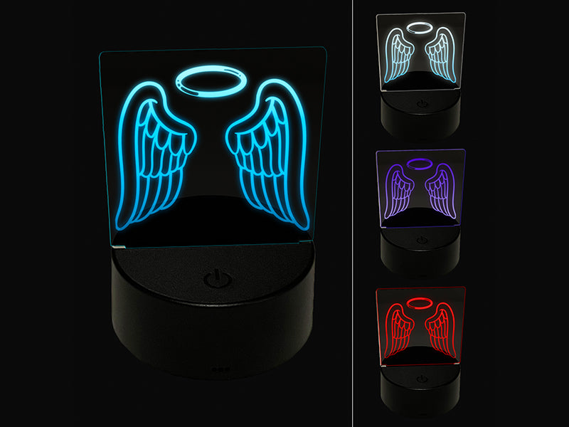 Angel Wings with Halo 3D Illusion LED Night Light Sign Nightstand Desk Lamp