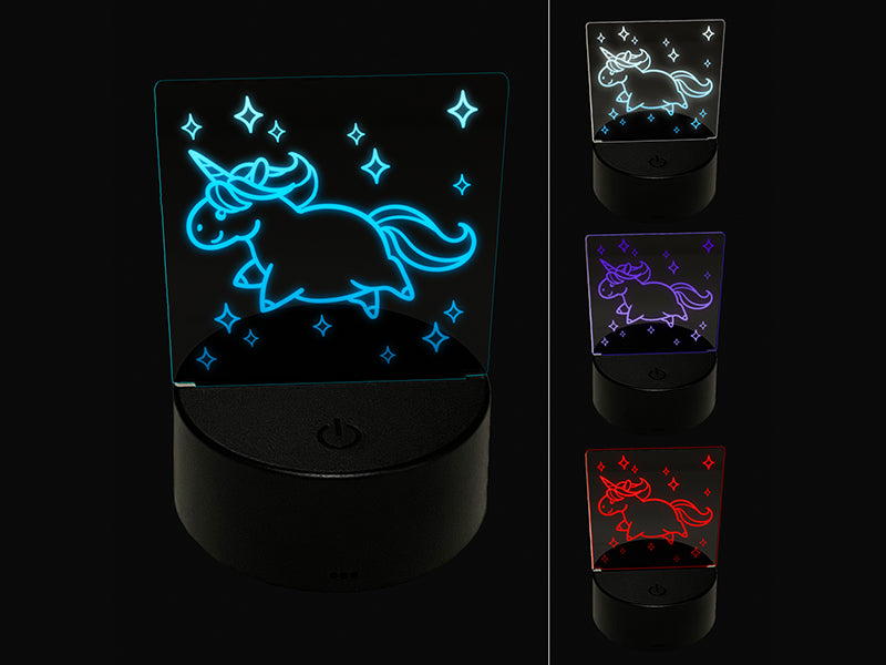 Chubby Unicorn with Stars 3D Illusion LED Night Light Sign Nightstand Desk Lamp