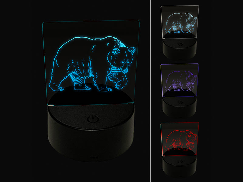 Curious Grizzly Bear 3D Illusion LED Night Light Sign Nightstand Desk Lamp