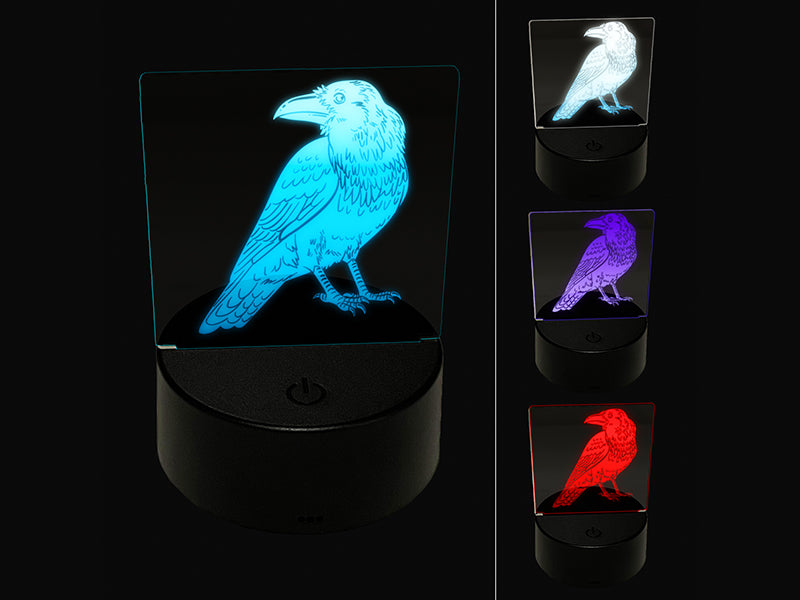 Elegant Black Raven 3D Illusion LED Night Light Sign Nightstand Desk Lamp