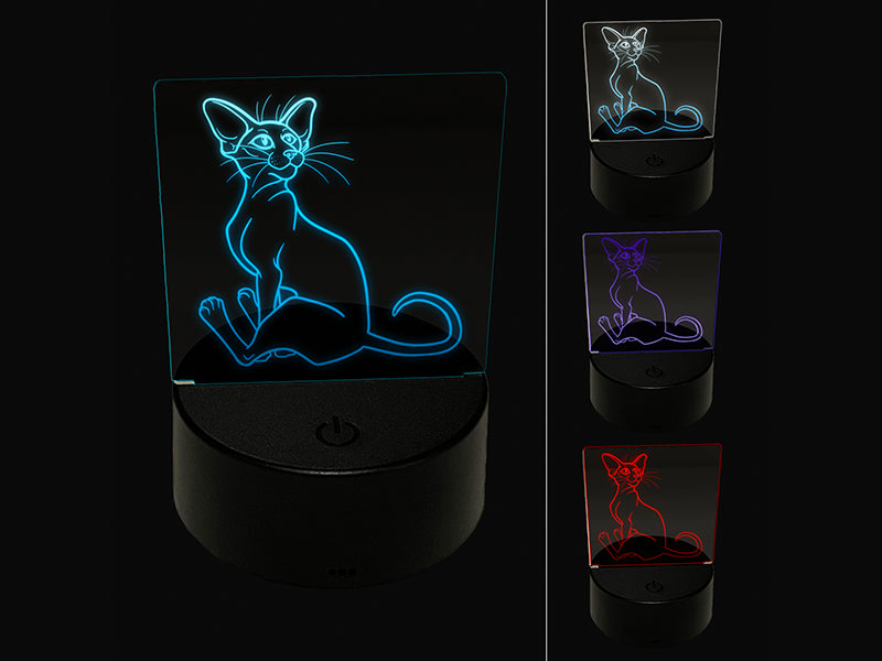 Enthusiastic Oriental Shorthair Cat 3D Illusion LED Night Light Sign Nightstand Desk Lamp