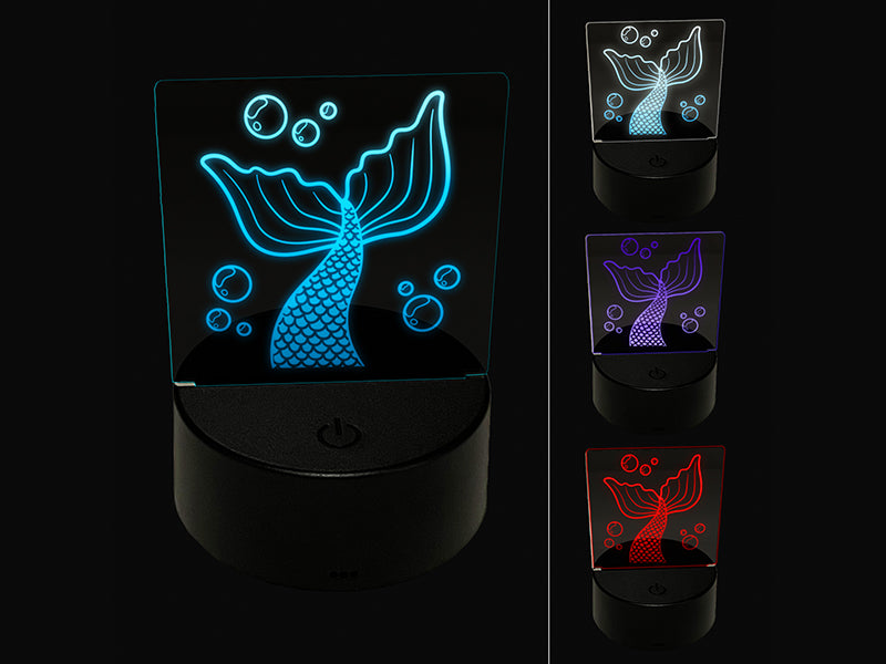 Mermaid Tail Swimming with Bubbles Ocean Sea 3D Illusion LED Night Light Sign Nightstand Desk Lamp