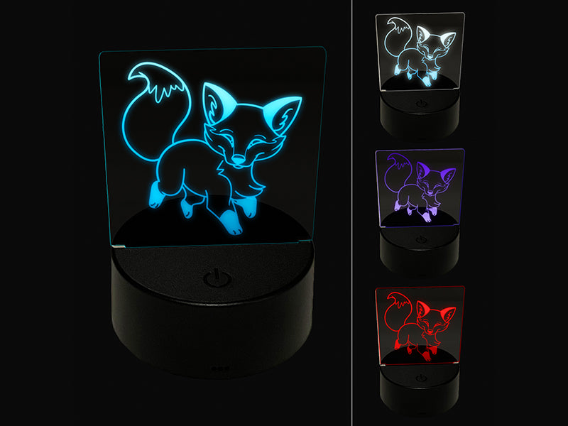 Playful Chibi Fox 3D Illusion LED Night Light Sign Nightstand Desk Lamp